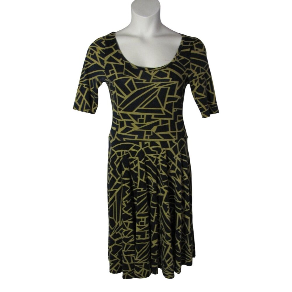 LuLaRoe M Nicole Dress Navy Blue Beige Knit Stretch